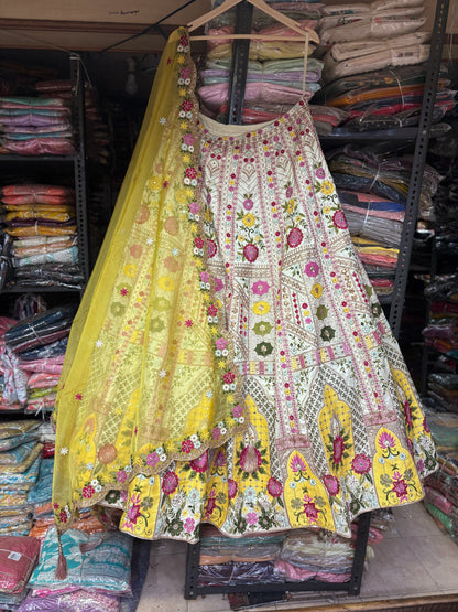 Lovely yellow White Crop Top Lehenga
