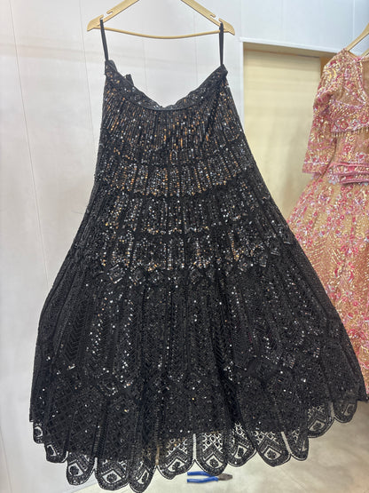 Eye catching Black On Black monotone Crop Top  lehenga