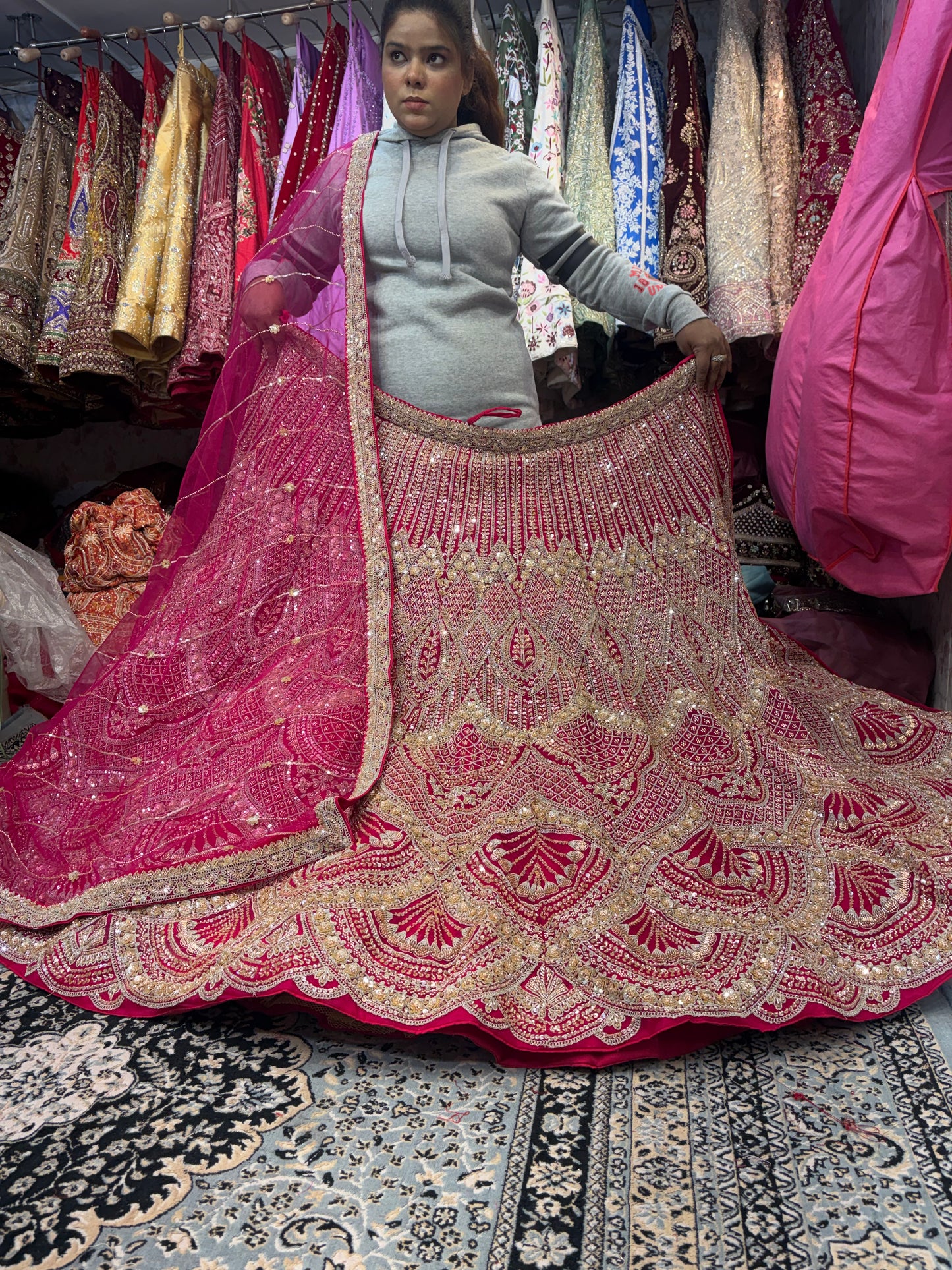 Designer Hot pink Mirror work Lehenga