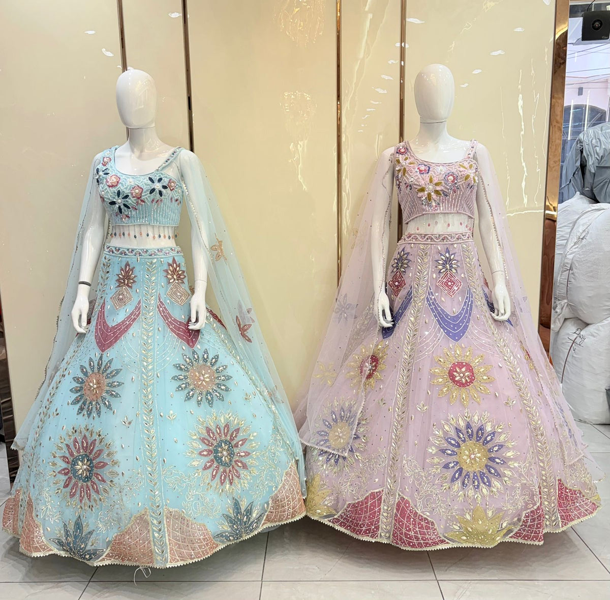 Pink blue crop top Lehenga