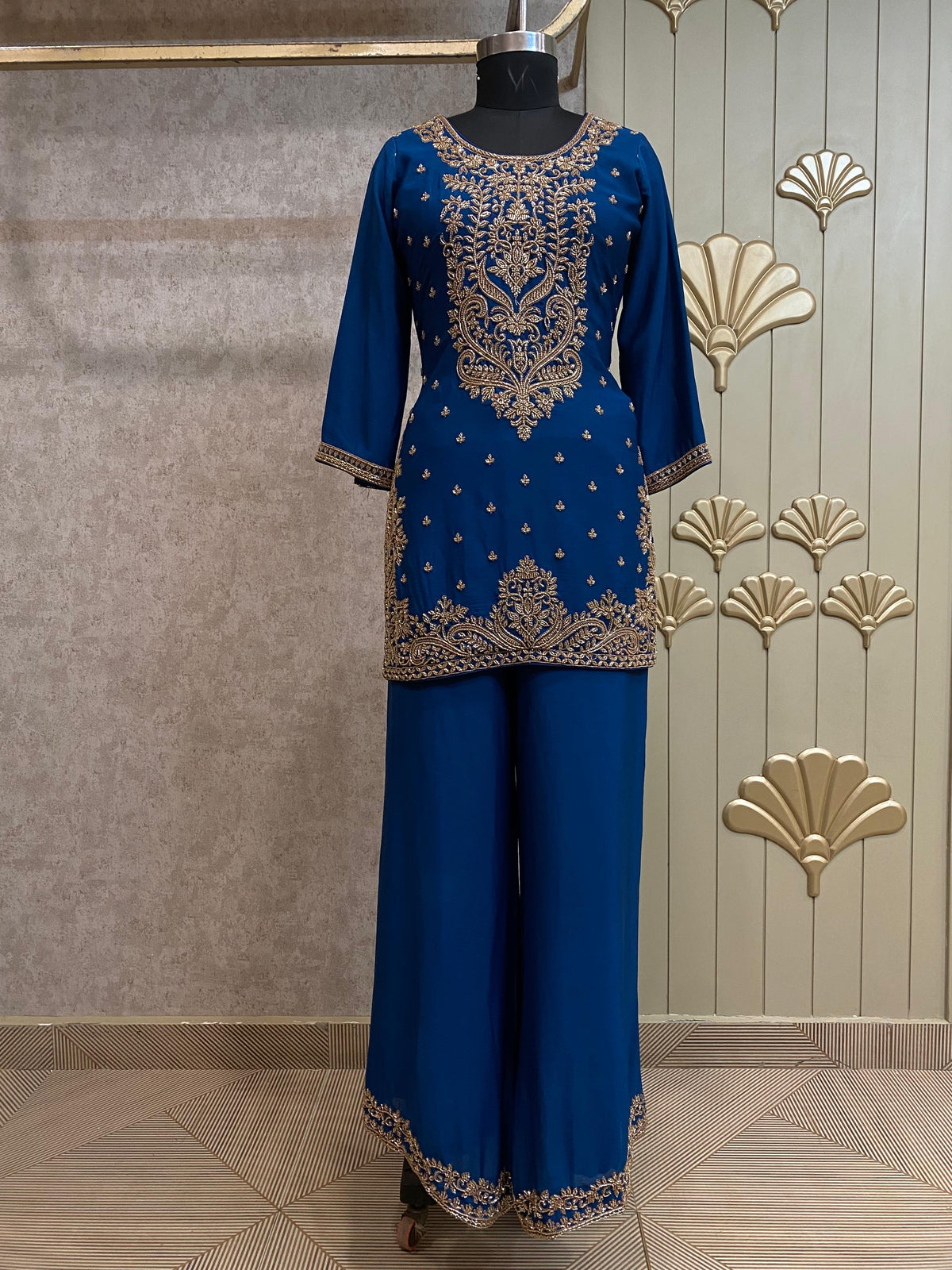Blue Long Sharara Suit Dress Material