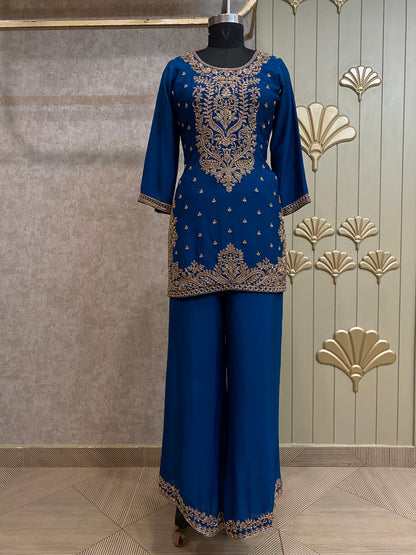 Blue Long Sharara Suit Dress Material