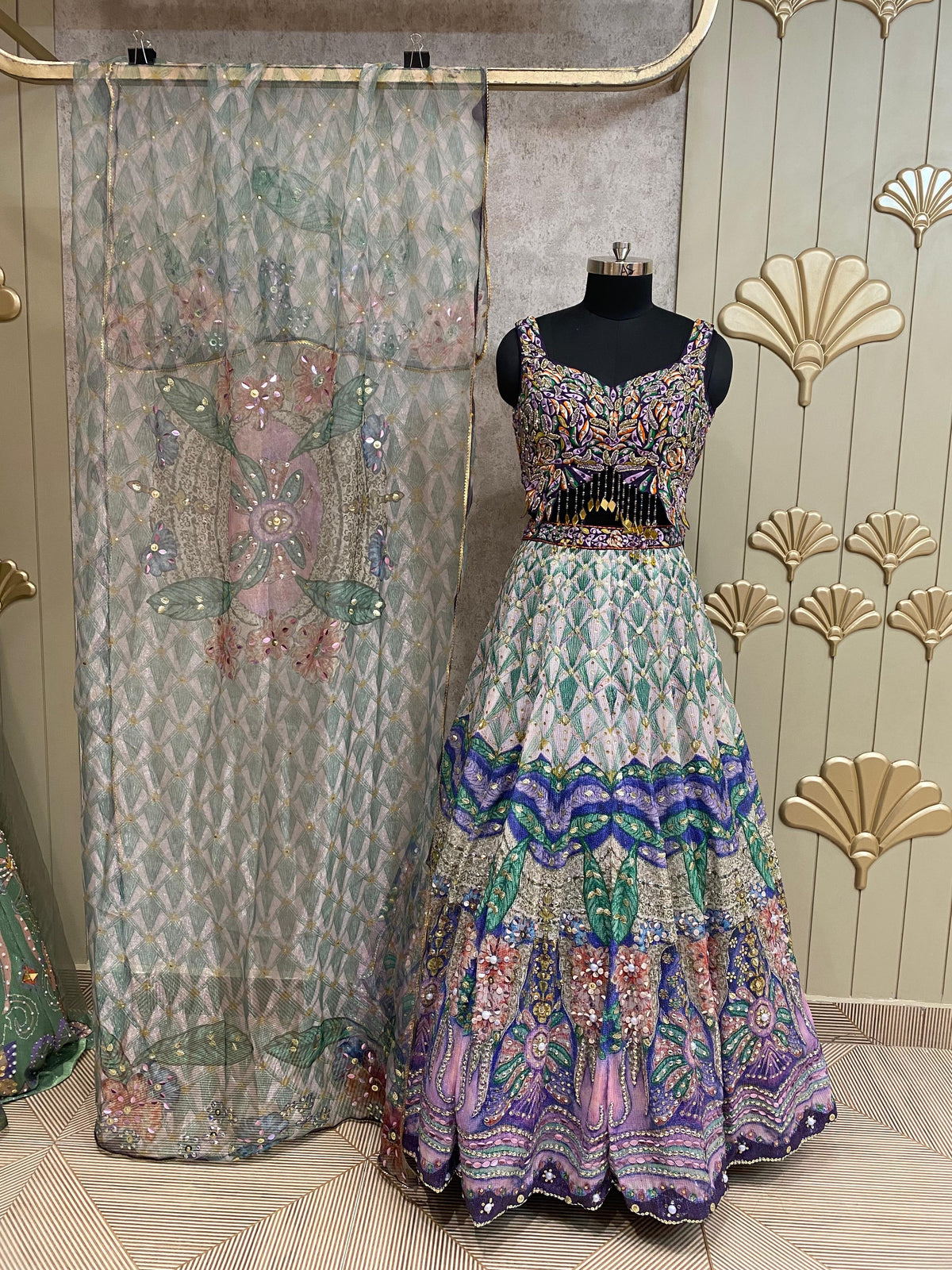 Pink lavender butterfly PDP crop top lehenga
