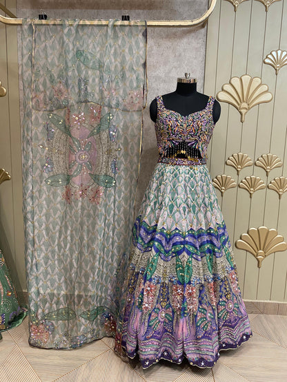 Pink lavender butterfly PDP crop top lehenga