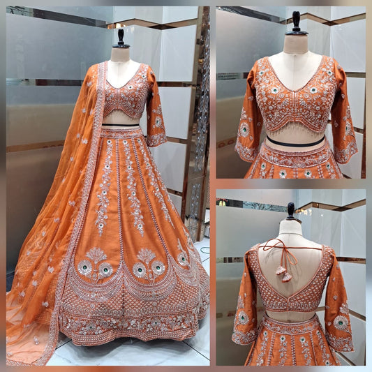 Rust orange on Orange  Monotone Crop Top Lehenga