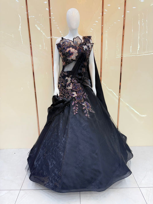 Black crop top Lehenga