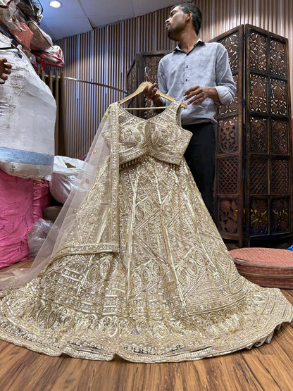 Pleasing golden crop top lehenga