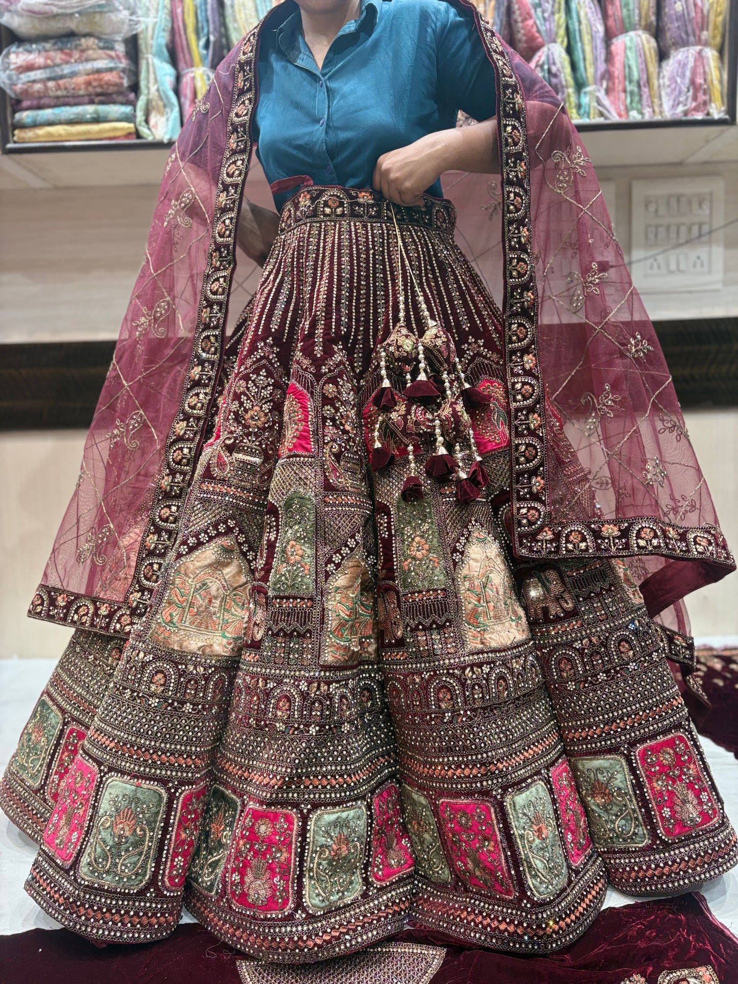 Beautiful Maroon Doli Barat Ball bridal Lehenga