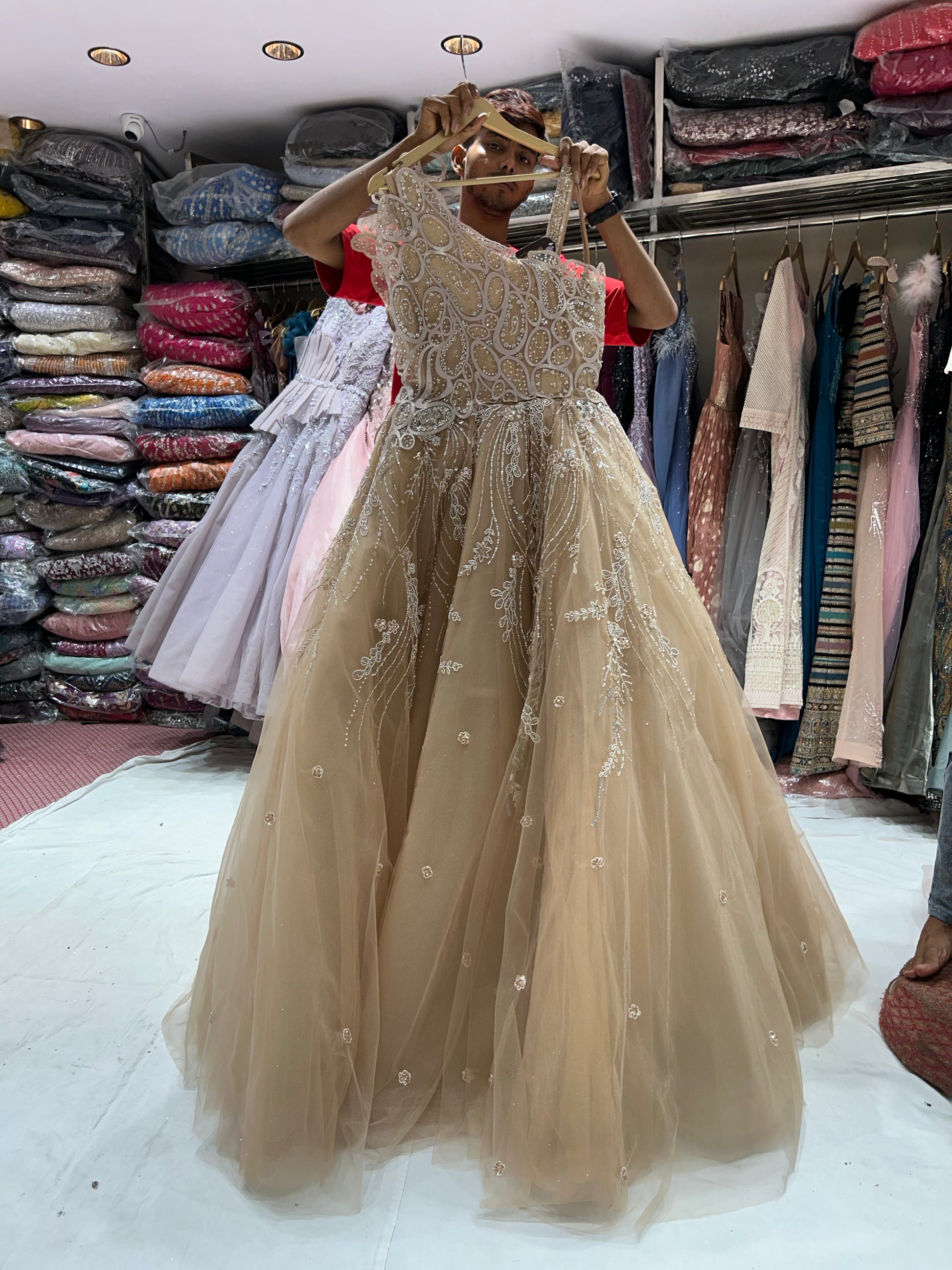 Stunning Light brown golden mustard Gown Shopping World Stunning Light brown golden mustard Gown Shopping World