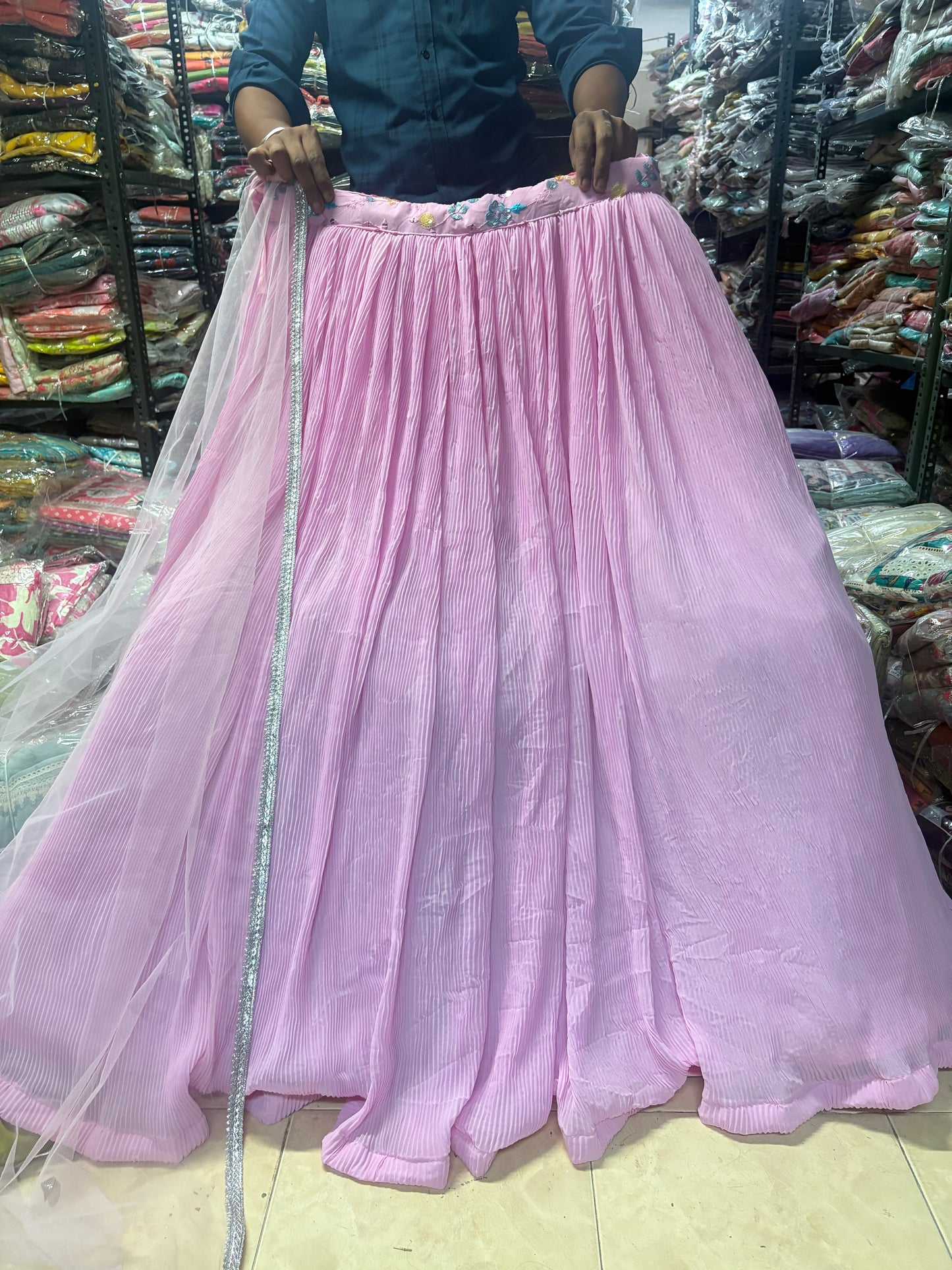 Eye catching pink crop top Lehenga