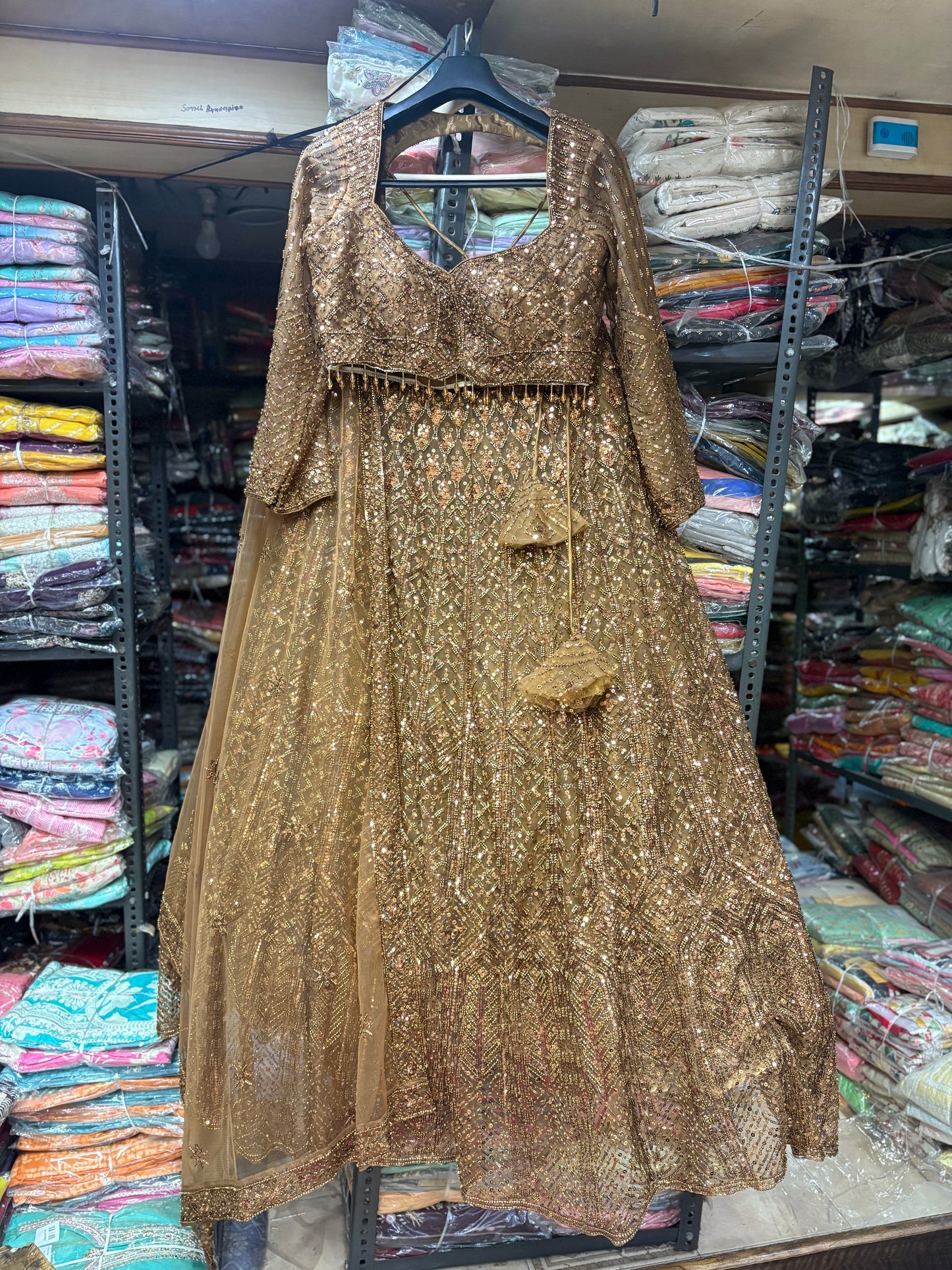 Stunning golden on golden Monotone Crop top Lehenga
