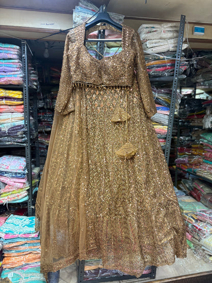 Stunning golden on golden Monotone Crop top Lehenga