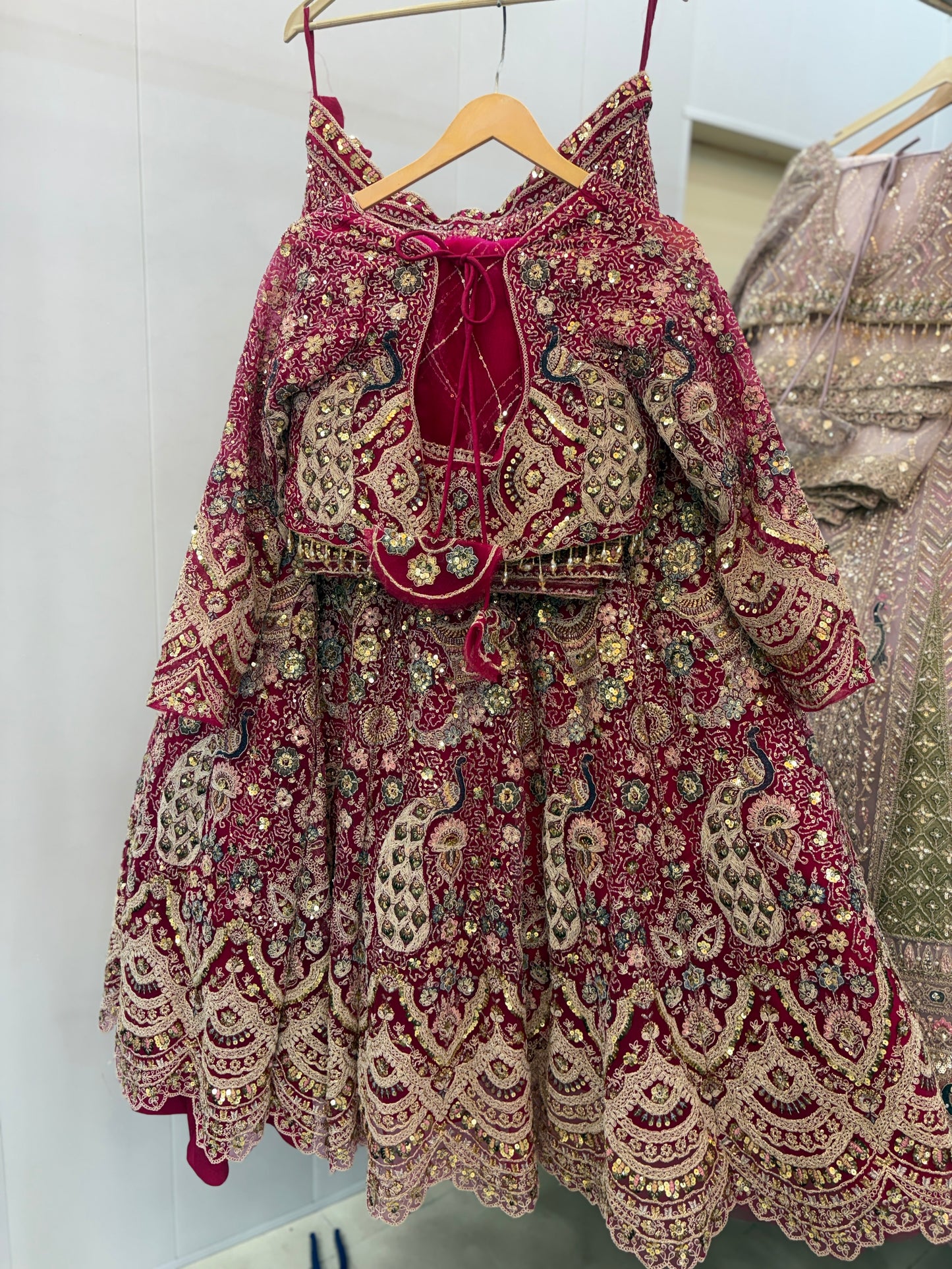 Stunning Rani pink peacock crop top Lehenga