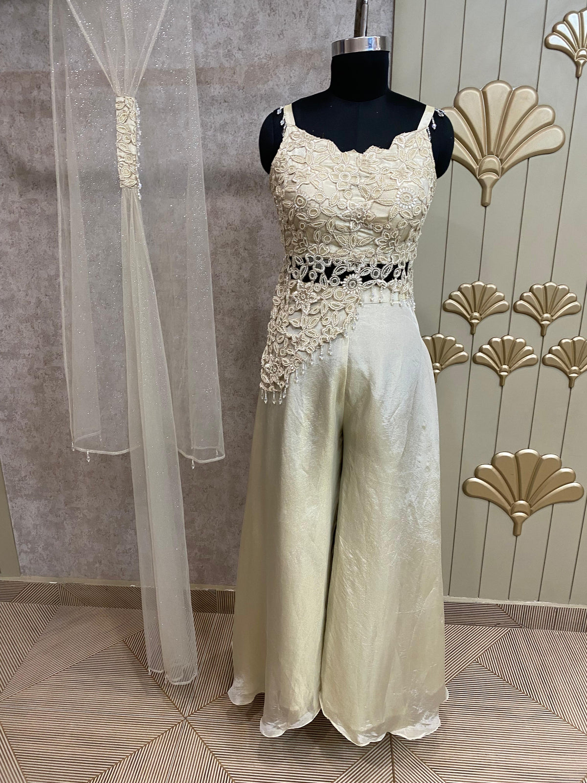 White Long Sharara Suit Dress Material