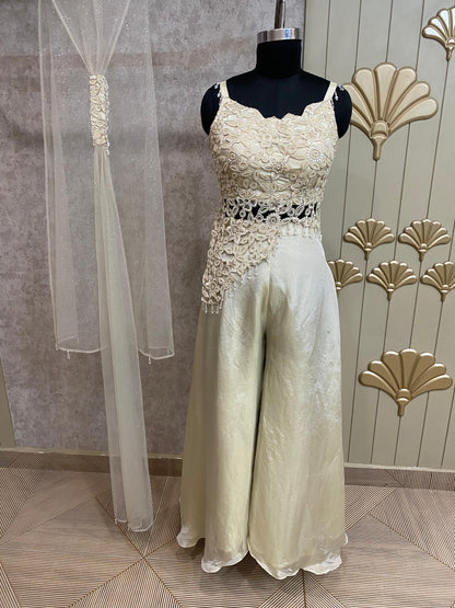 White Long Sharara Suit Dress Material