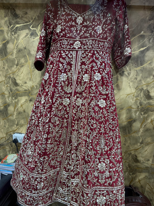 Maroon Farshi Garara Long peplum Dress