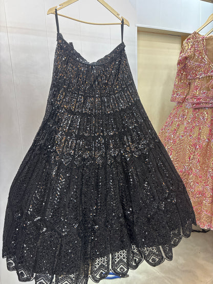 Eye catching Black On Black monotone Crop Top  lehenga