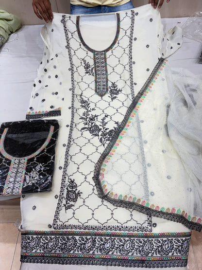 Pleasing white unstitched salwar suit dress material(free size)