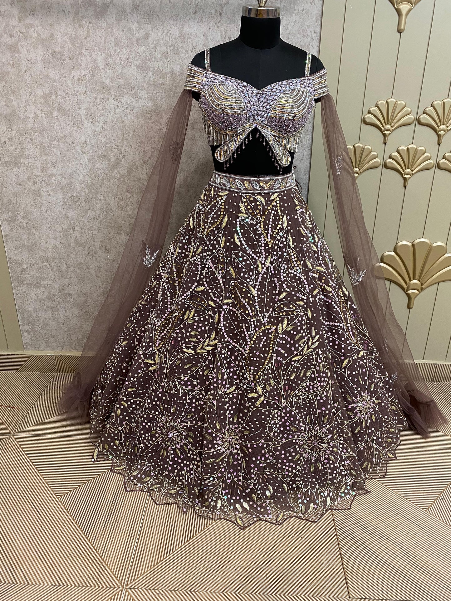 Brown PDP Crop Top Lehenga