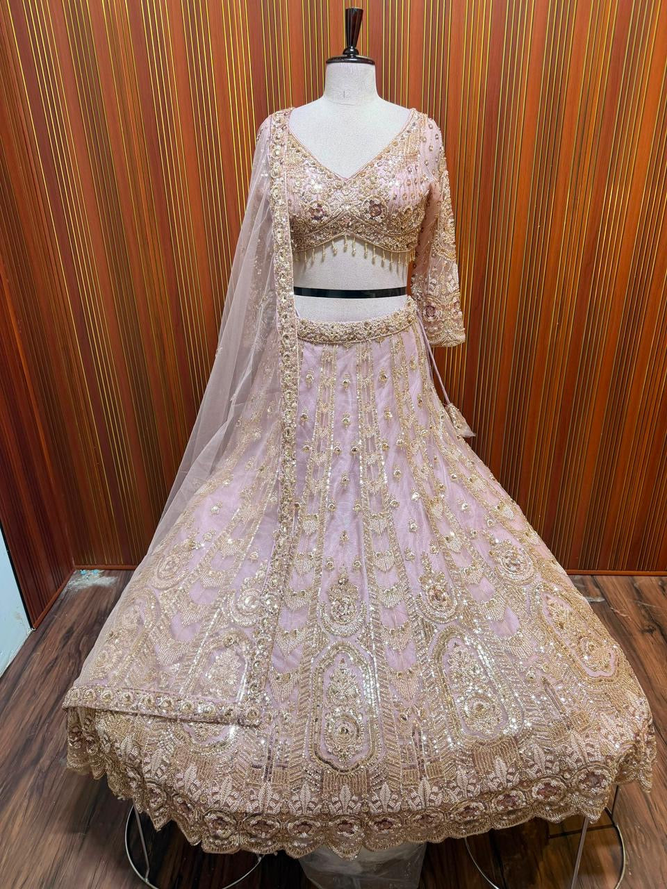 Golden pink white Crop top Lehenga