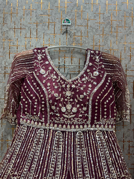 MaroonLong Farshi Garara Indo Western Dress