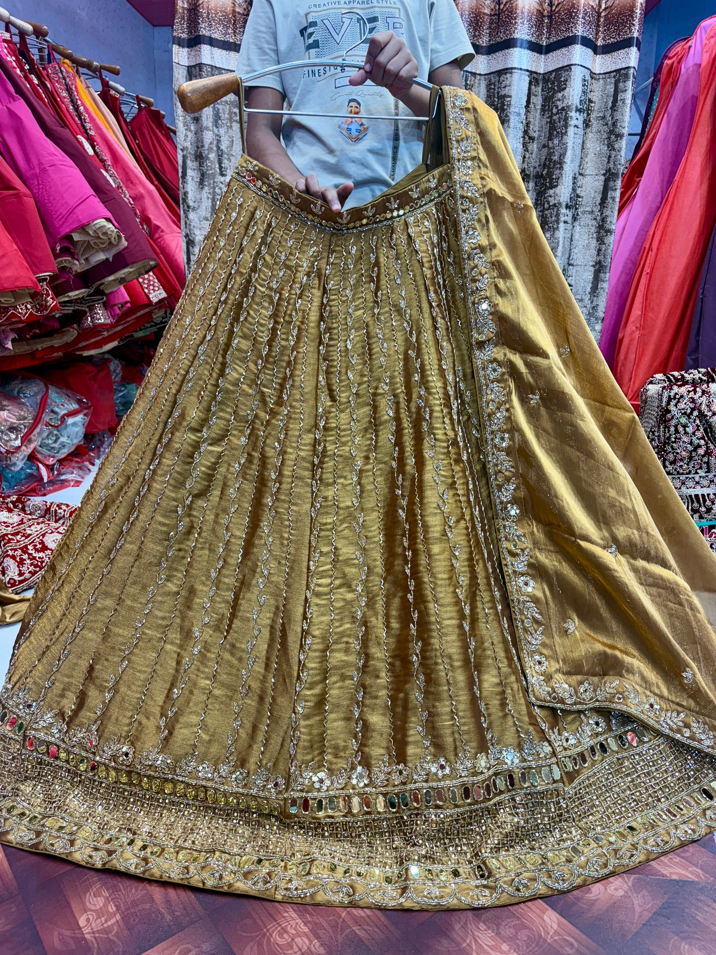 Glamorous golden bridal Lehenga