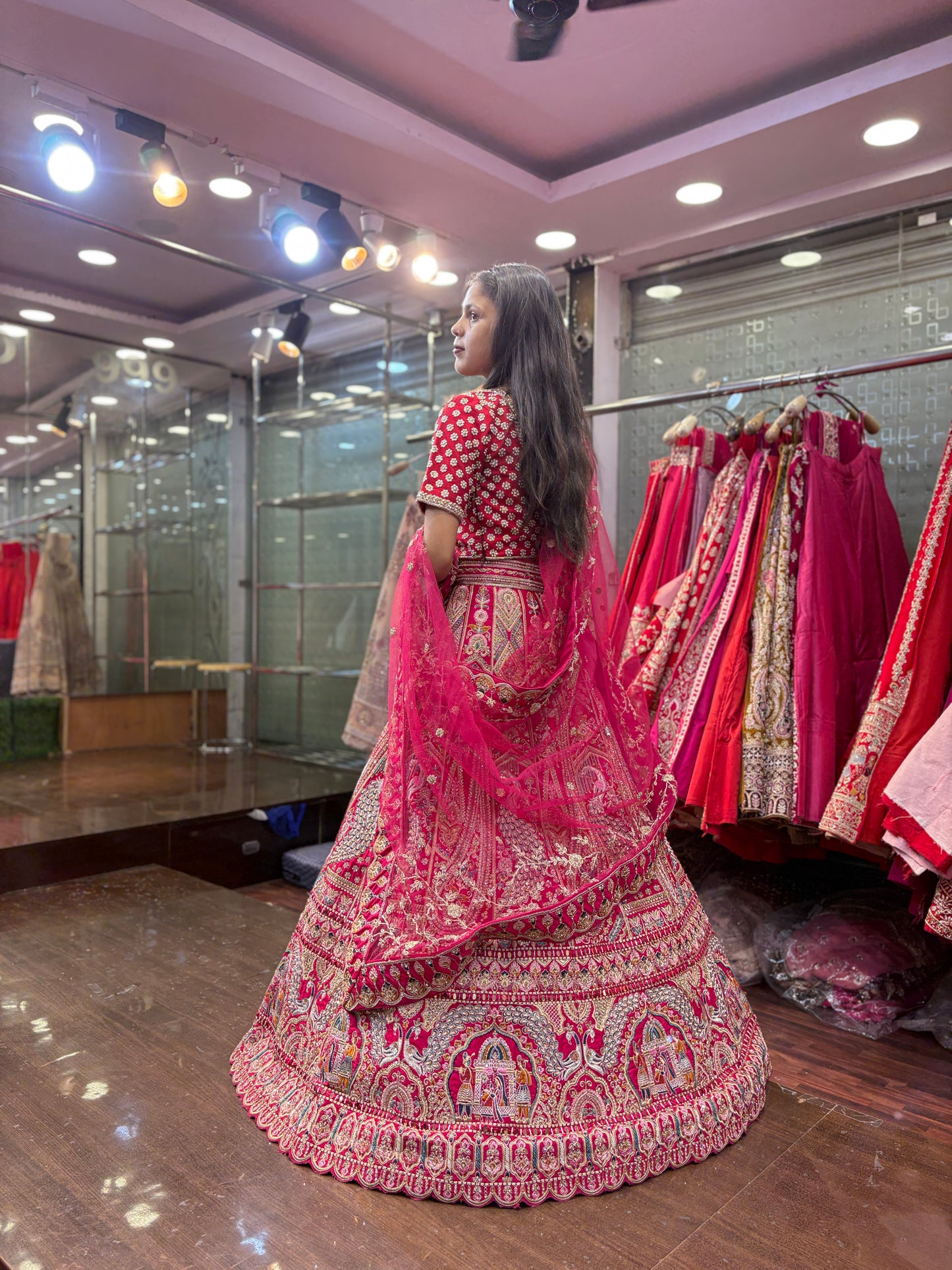 Glamorous red rani pink peacock bridal Lehenga
