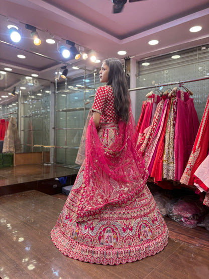 Glamorous red rani pink peacock bridal Lehenga