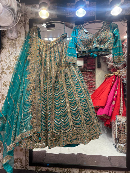 Majestic Sky blue crop top Lehenga