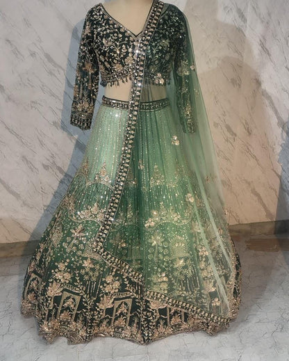 Green Crop Top double shade Lehenga