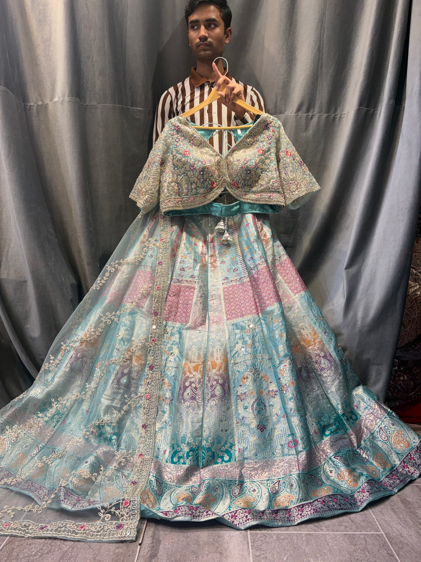 Something differentBlue pink Crop Top Lehenga