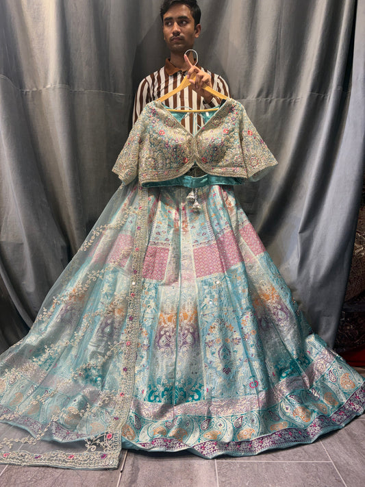 Something differentBlue pink Crop Top Lehenga