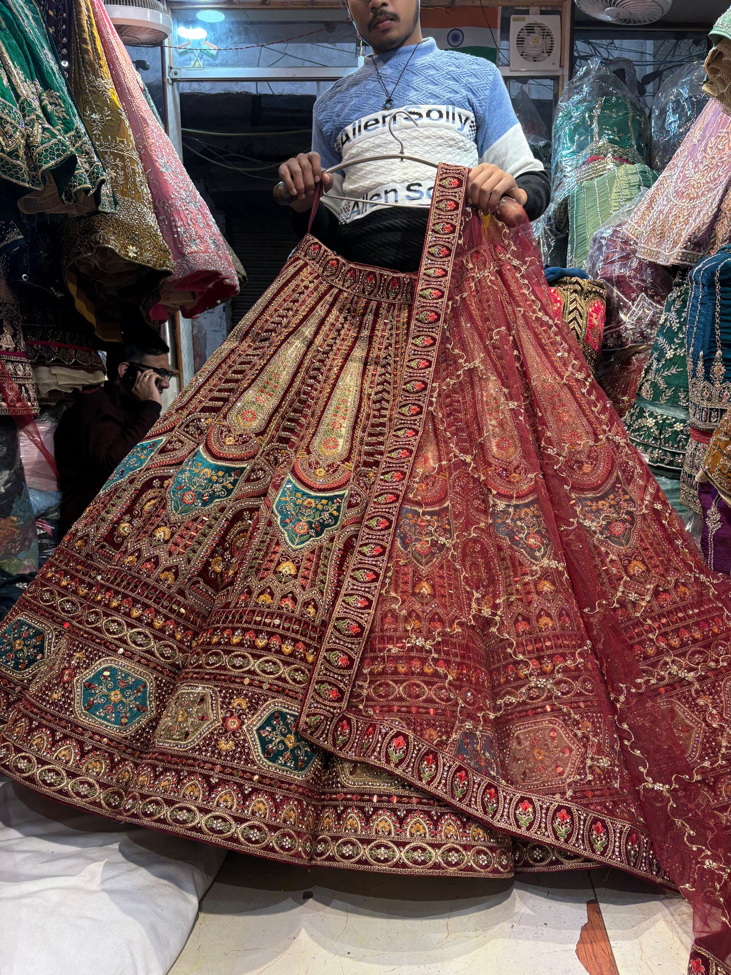 Embellished Maroon Ball bridal Lehenga