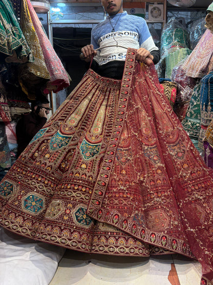 Embellished Maroon Ball bridal Lehenga