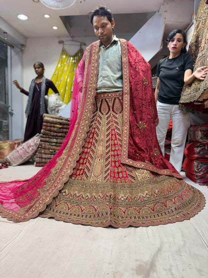 Attractive red pink maroon bridal Lehenga