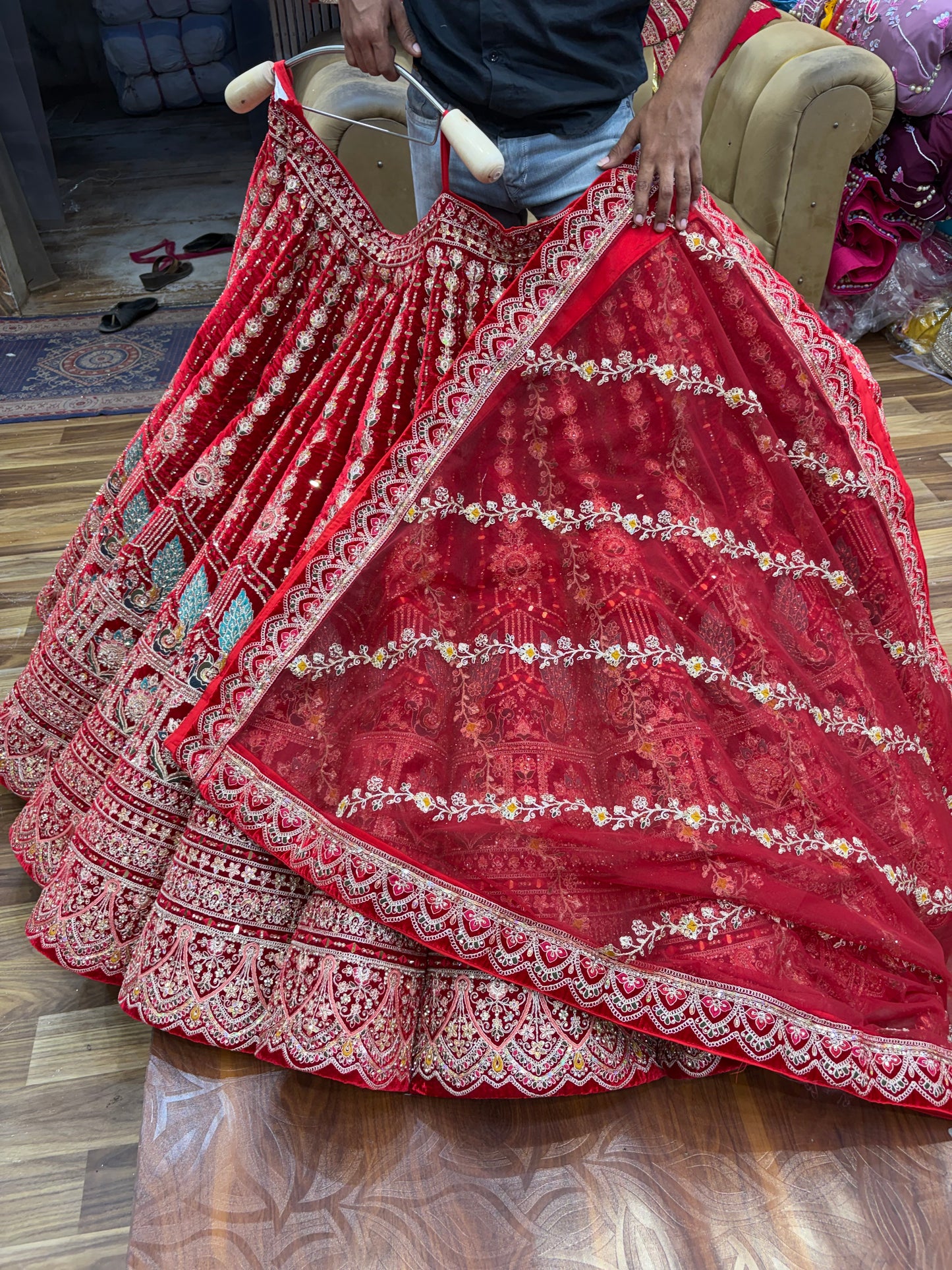 Peacock red Ball Bridal Lehenga