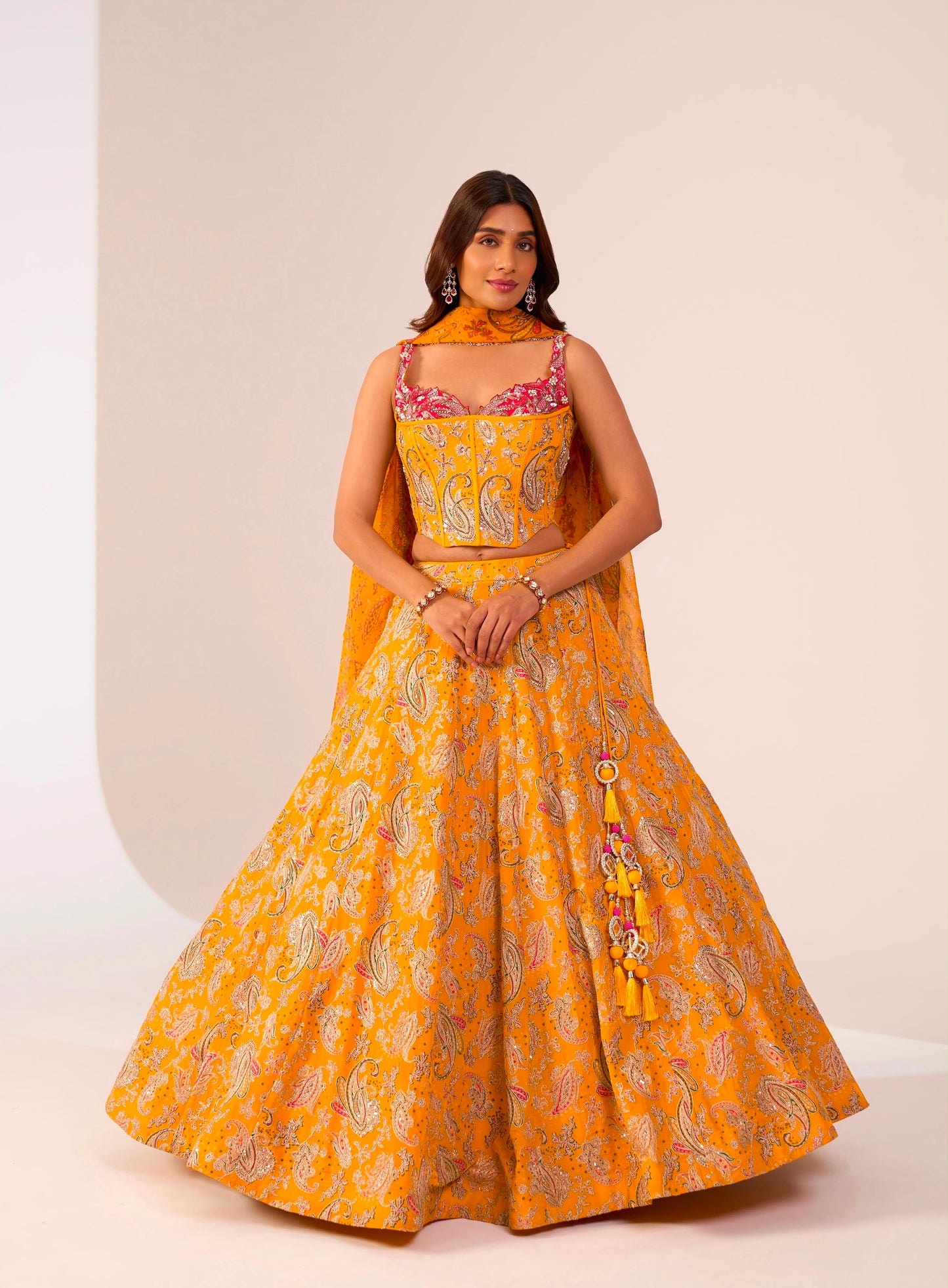 Yellow Haldi Mehendi Designer Crop Top Lehenga