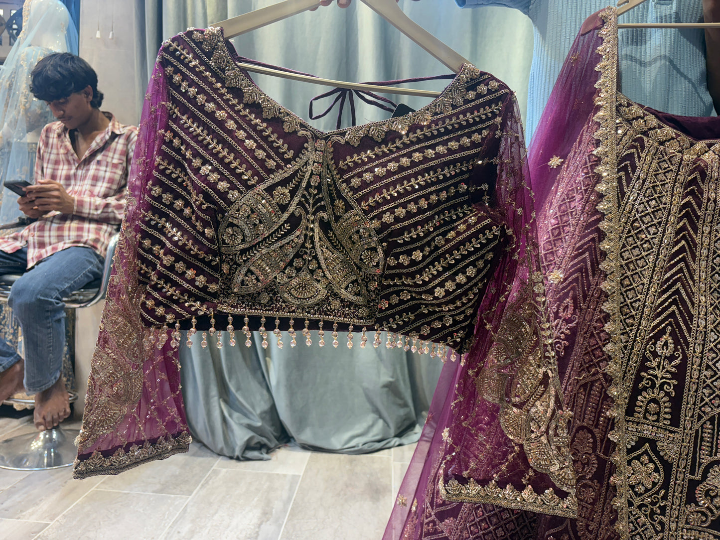 Glamorous Hot pink Crop Top Lehenga