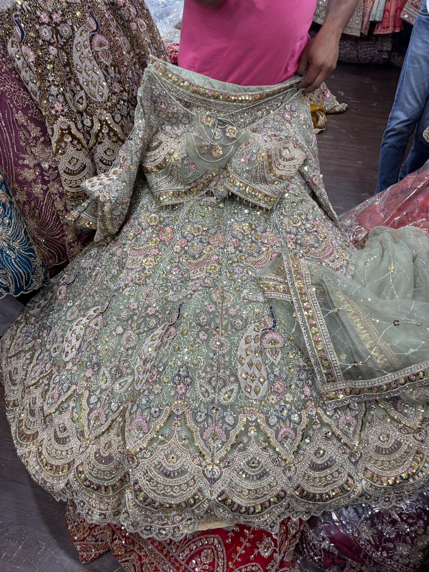 Engaging green peacock crop top Lehenga 16 kali