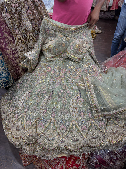 Engaging green peacock crop top Lehenga 16 kali