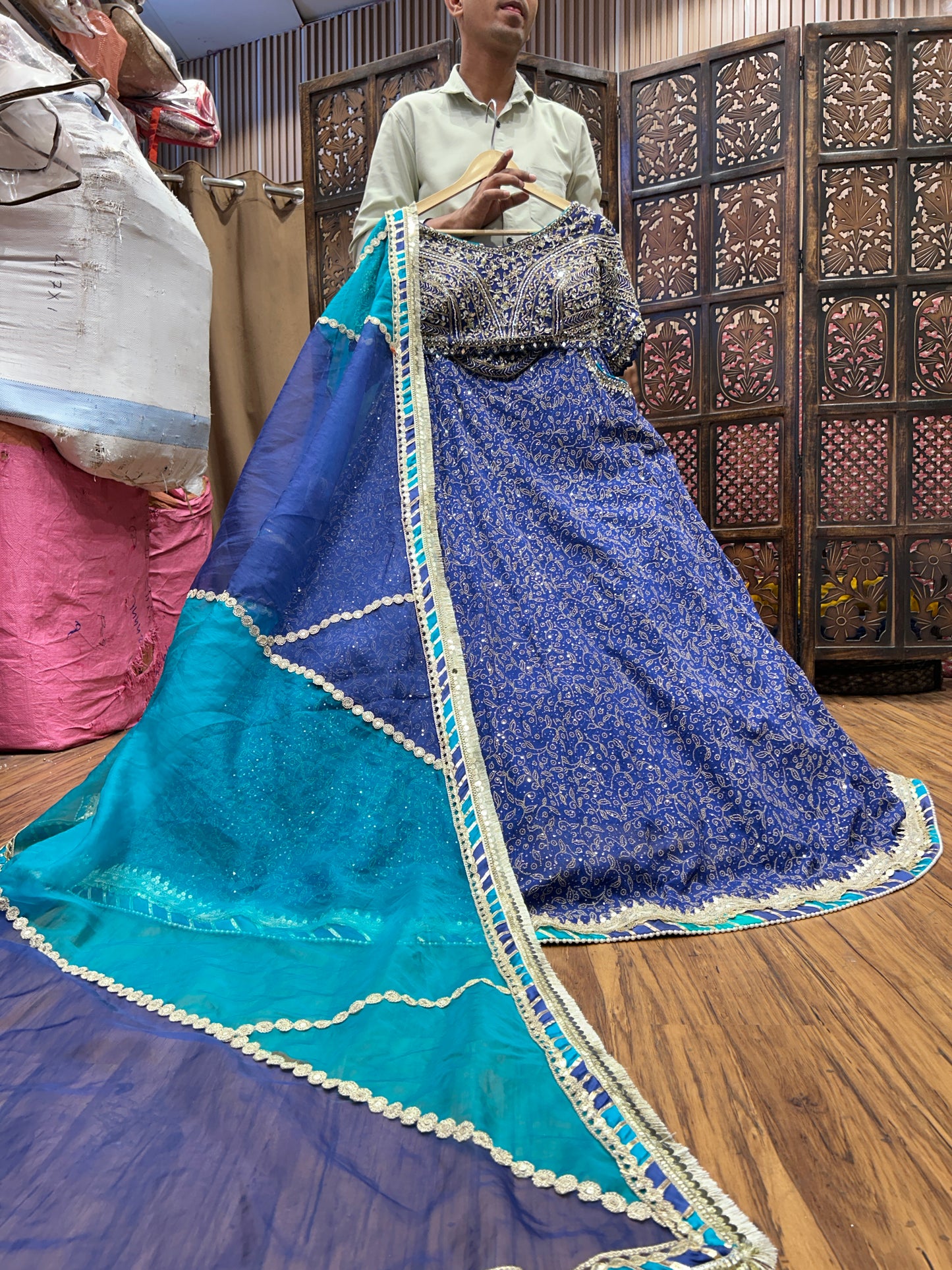 Fabulous navy blue crop top Lehenga