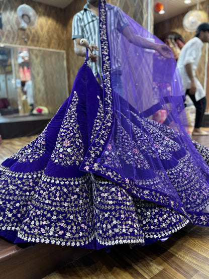 Fantastic handmade purple ball bridal lehenga