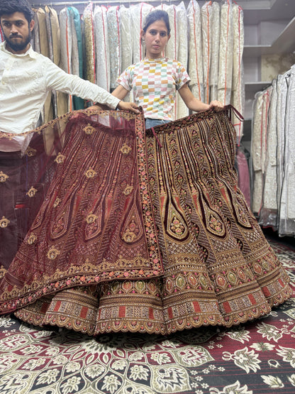 Elegant maroon ball bridal Lehenga