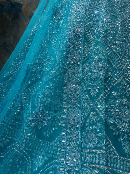 Beautiful sky blue crop top lehenga