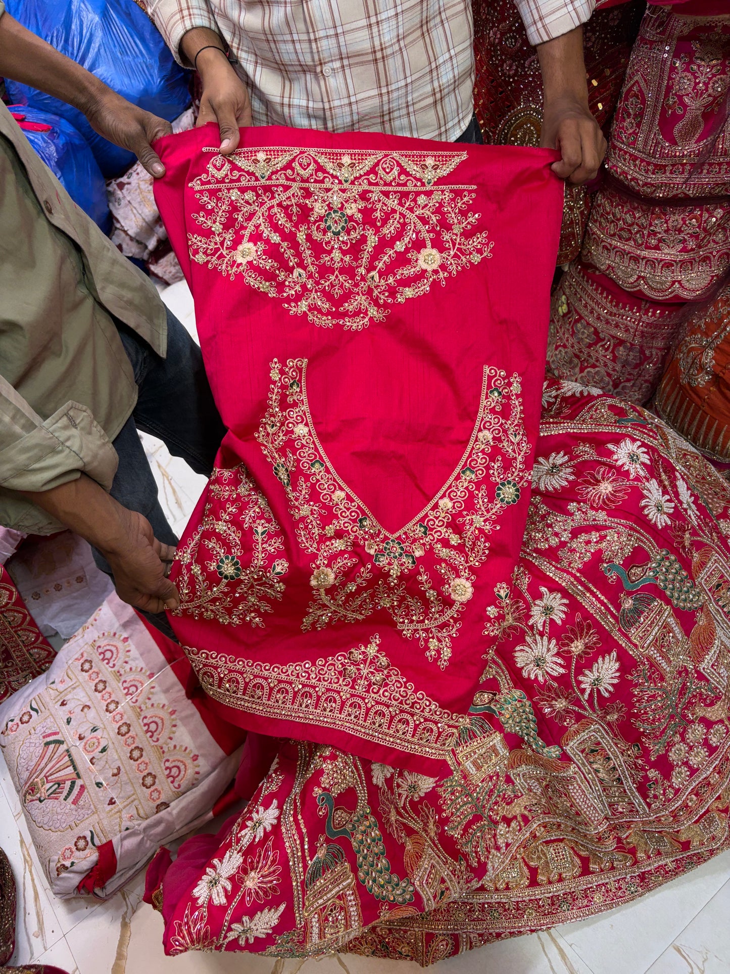 Rani Pink handwork peacock bridal Lehenga