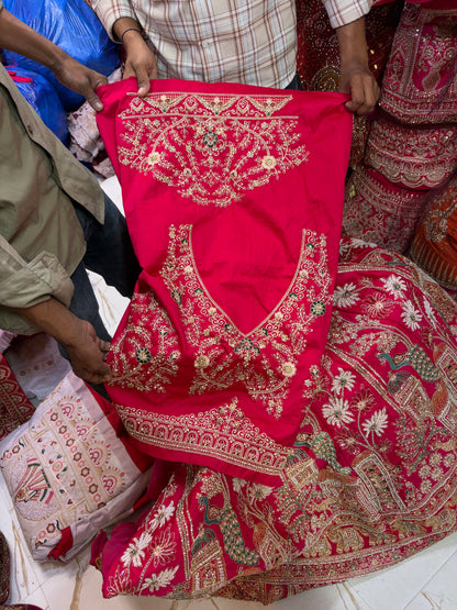 Rani Pink handwork peacock bridal Lehenga