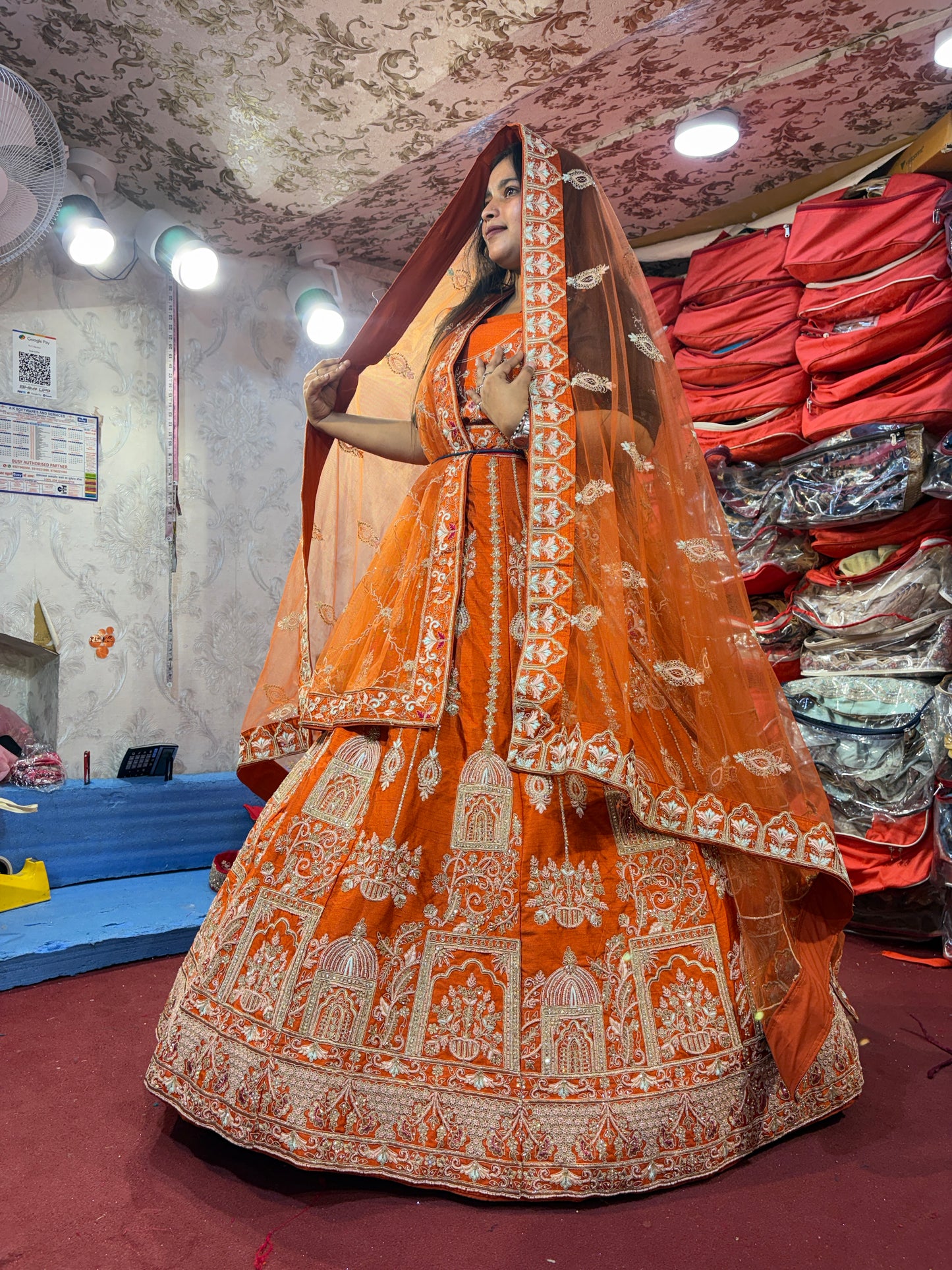 Lovely orange handwork peacock bridal Lehenga