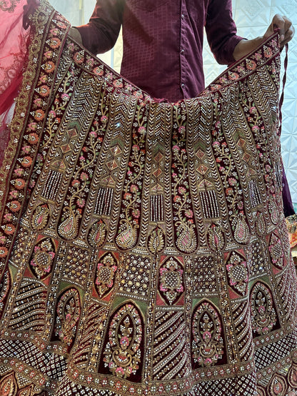 Glamorous maroon bridal Lehenga