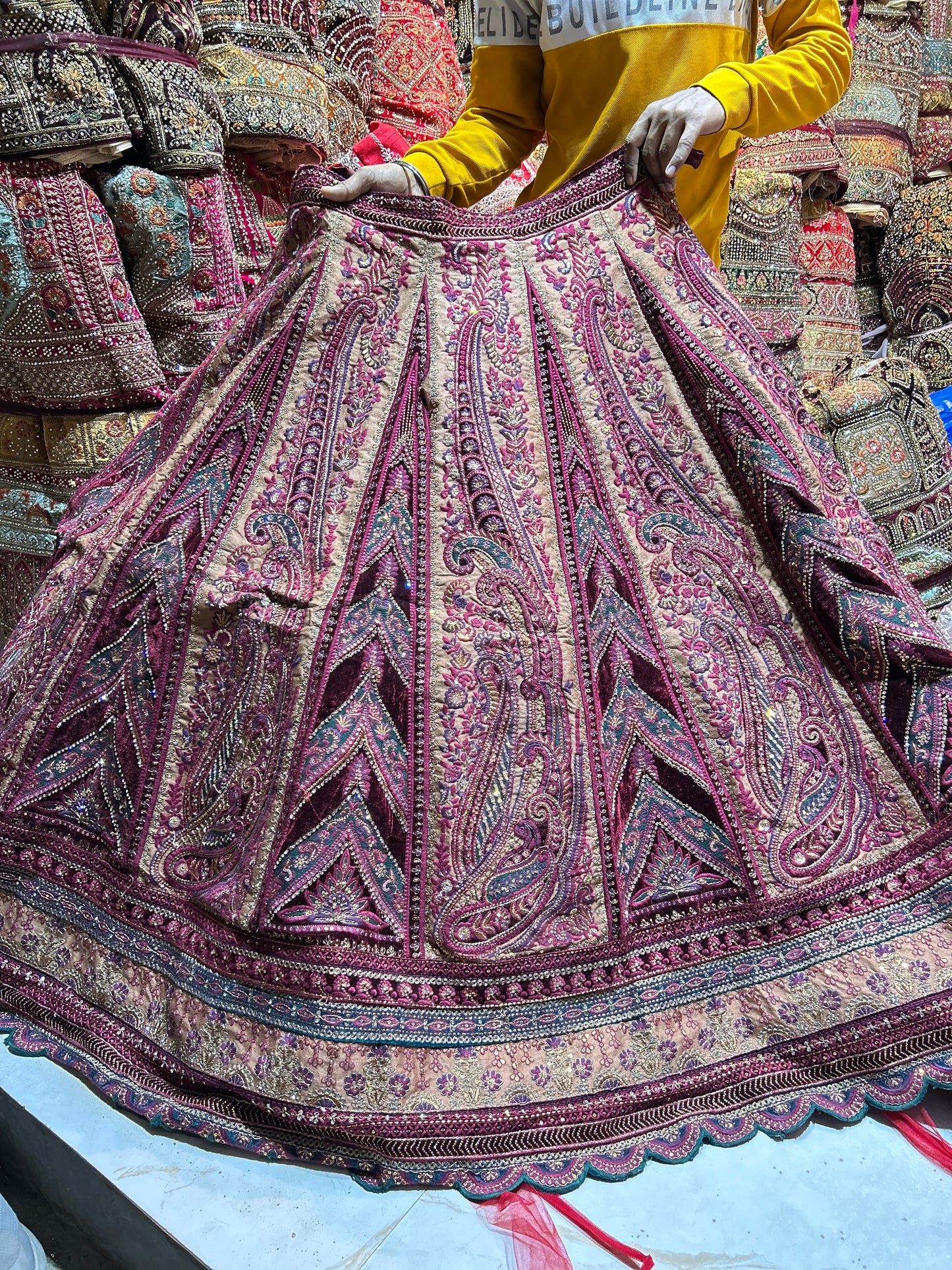 Heavy maroon Rajwada marwadi bridal lehenga