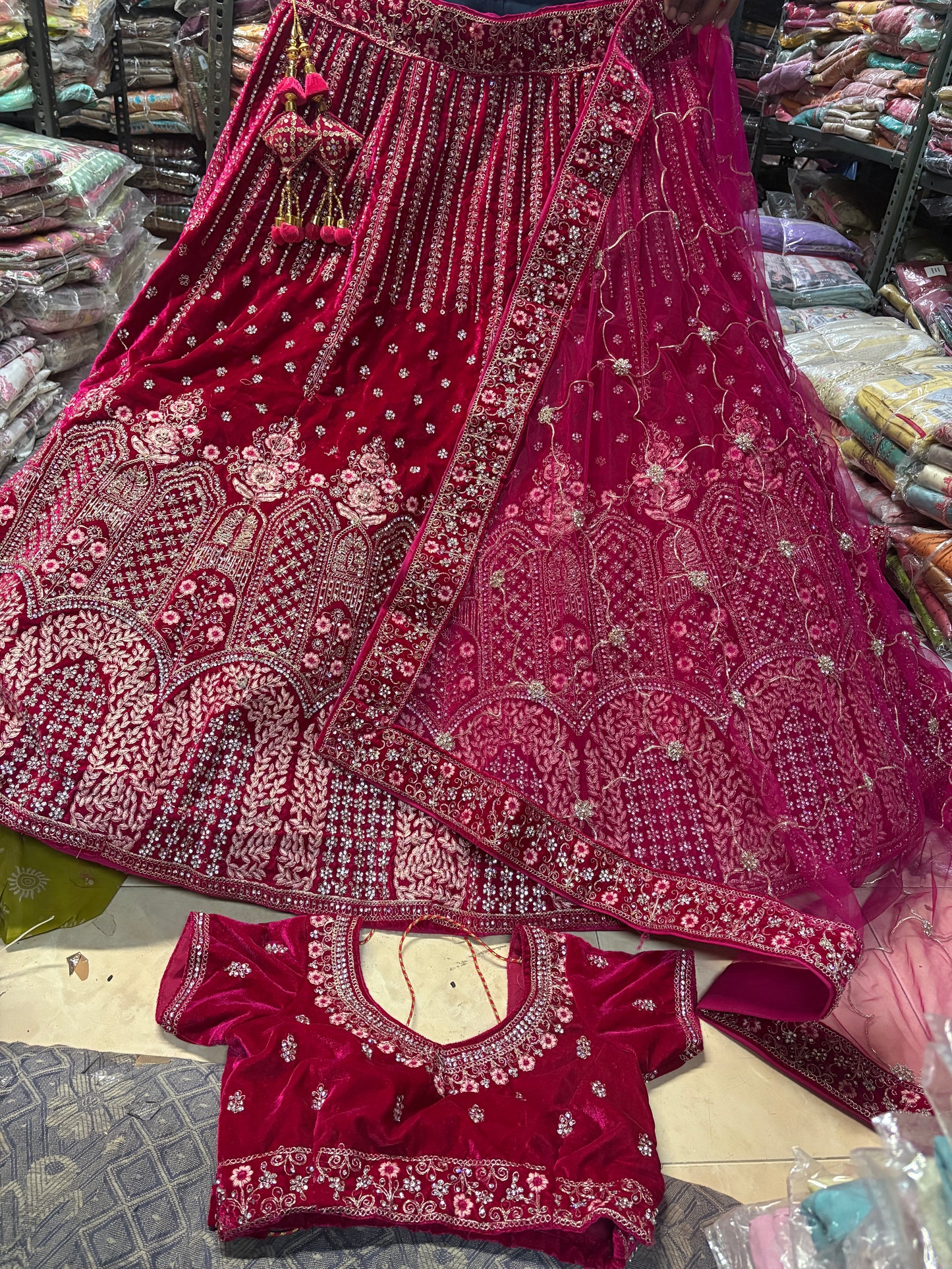 Tremendous red rani pink bridal Lehenga